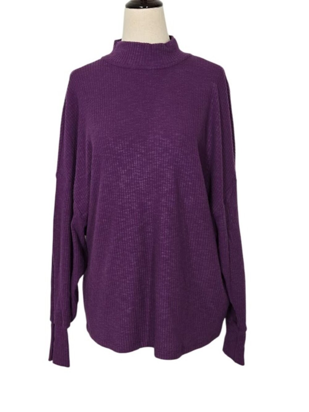 HARLOWE & GRAHAM Women’s Large Purple Ribbed Mock Neck Open Back knit top USA
